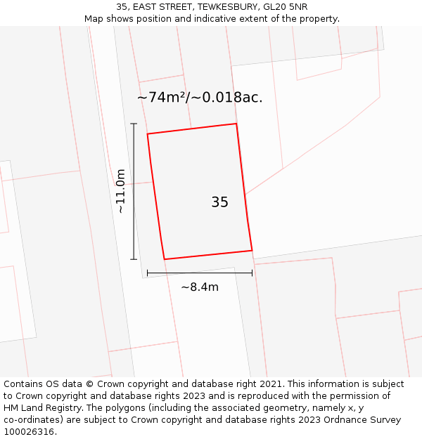 35, EAST STREET, TEWKESBURY, GL20 5NR: Plot and title map