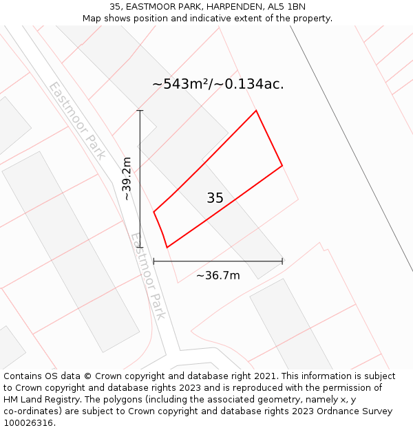 35, EASTMOOR PARK, HARPENDEN, AL5 1BN: Plot and title map