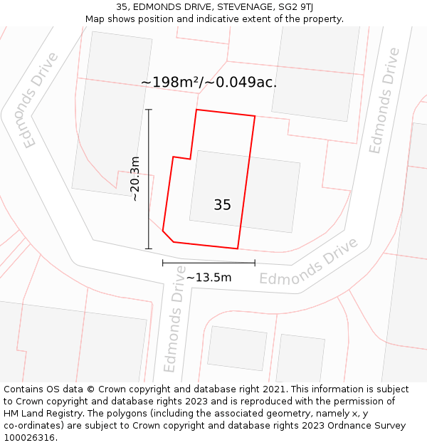 35, EDMONDS DRIVE, STEVENAGE, SG2 9TJ: Plot and title map