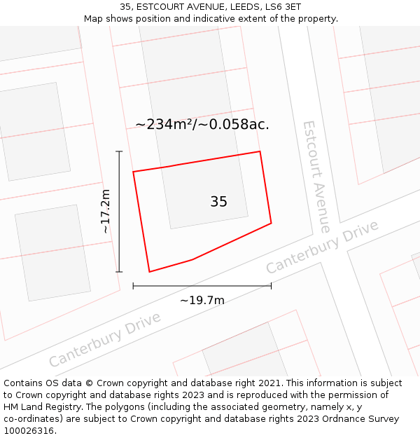 35, ESTCOURT AVENUE, LEEDS, LS6 3ET: Plot and title map