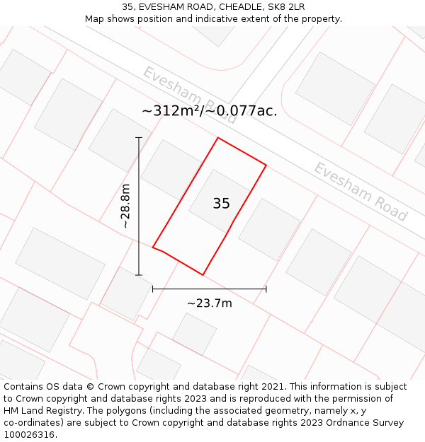 35, EVESHAM ROAD, CHEADLE, SK8 2LR: Plot and title map