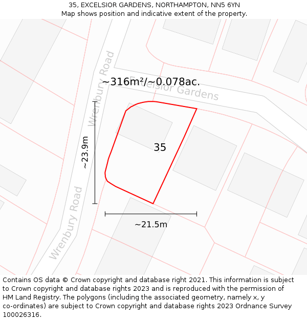 35, EXCELSIOR GARDENS, NORTHAMPTON, NN5 6YN: Plot and title map