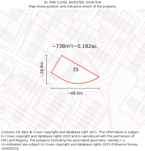 35, FAIR CLOSE, BICESTER, OX26 4YW: Plot and title map