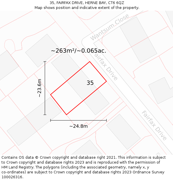 35, FAIRFAX DRIVE, HERNE BAY, CT6 6QZ: Plot and title map