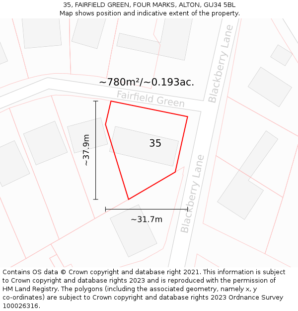 35, FAIRFIELD GREEN, FOUR MARKS, ALTON, GU34 5BL: Plot and title map