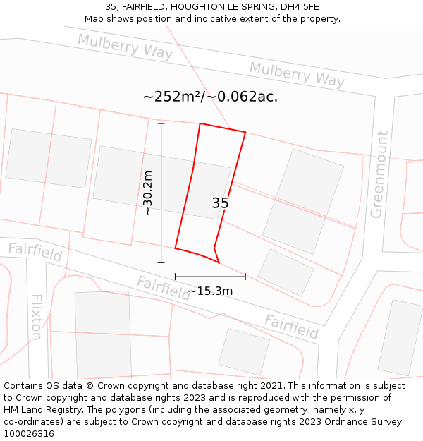 35, FAIRFIELD, HOUGHTON LE SPRING, DH4 5FE: Plot and title map