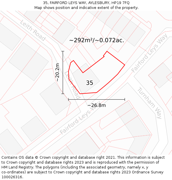 35, FAIRFORD LEYS WAY, AYLESBURY, HP19 7FQ: Plot and title map