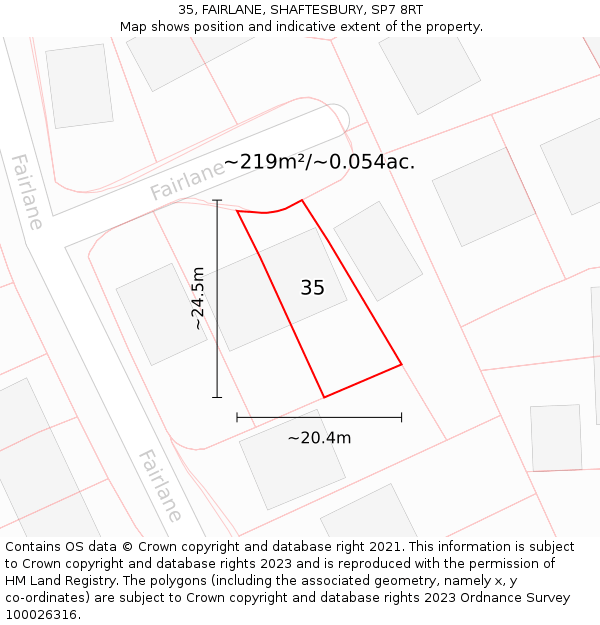 35, FAIRLANE, SHAFTESBURY, SP7 8RT: Plot and title map