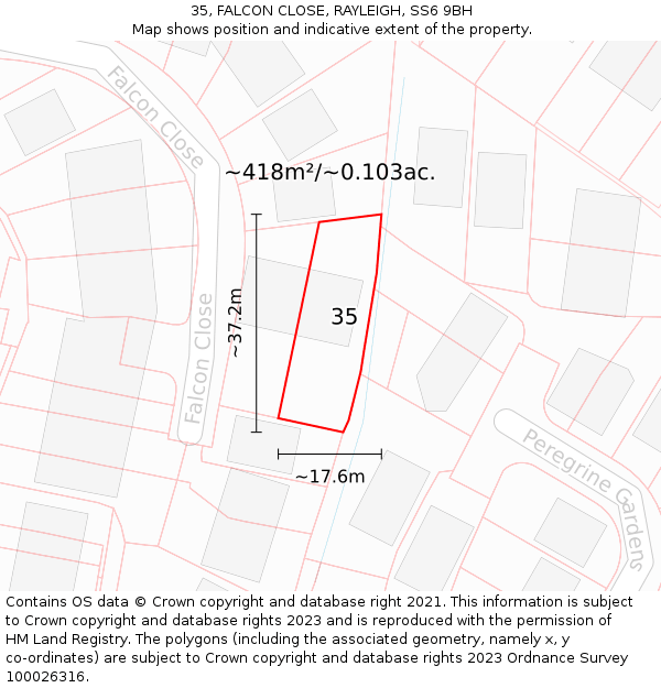 35, FALCON CLOSE, RAYLEIGH, SS6 9BH: Plot and title map