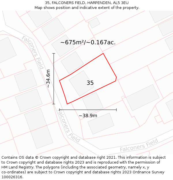 35, FALCONERS FIELD, HARPENDEN, AL5 3EU: Plot and title map