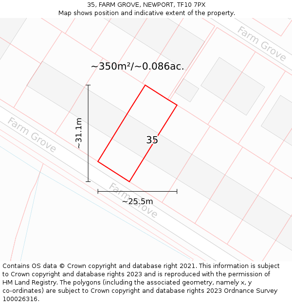 35, FARM GROVE, NEWPORT, TF10 7PX: Plot and title map