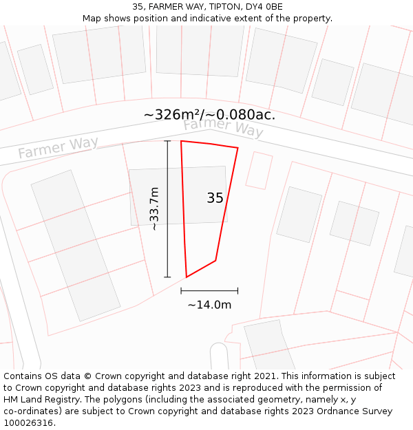 35, FARMER WAY, TIPTON, DY4 0BE: Plot and title map