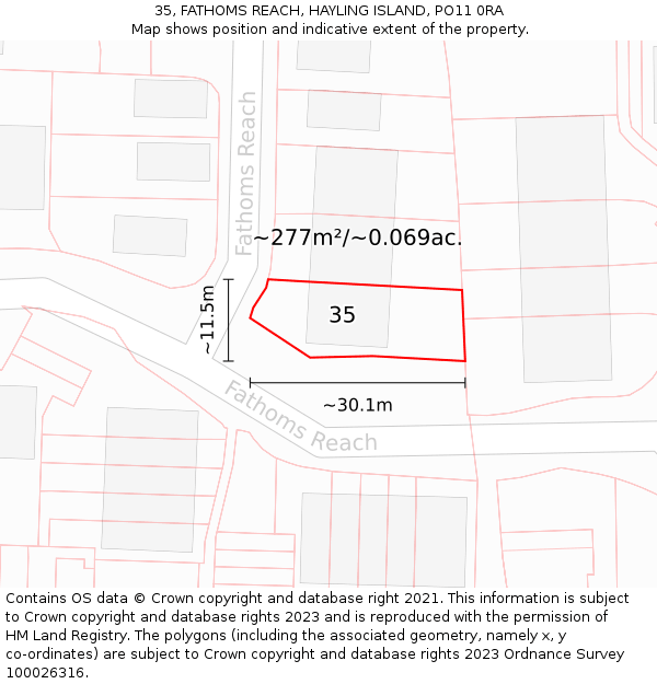 35, FATHOMS REACH, HAYLING ISLAND, PO11 0RA: Plot and title map