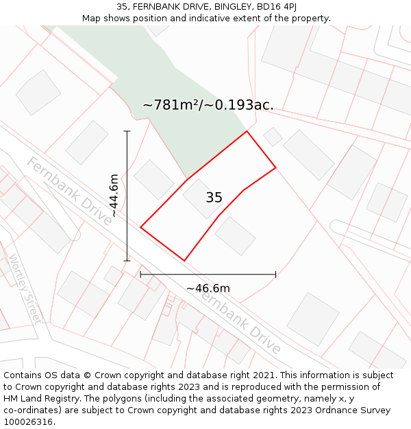 35, FERNBANK DRIVE, BINGLEY, BD16 4PJ: Plot and title map