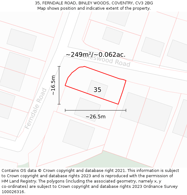 35, FERNDALE ROAD, BINLEY WOODS, COVENTRY, CV3 2BG: Plot and title map