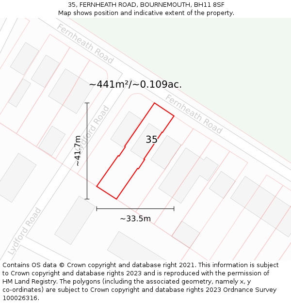 35, FERNHEATH ROAD, BOURNEMOUTH, BH11 8SF: Plot and title map