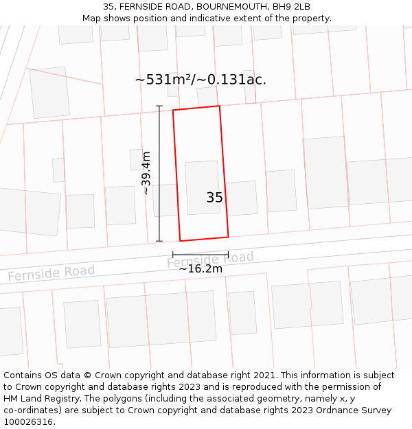 35, FERNSIDE ROAD, BOURNEMOUTH, BH9 2LB: Plot and title map