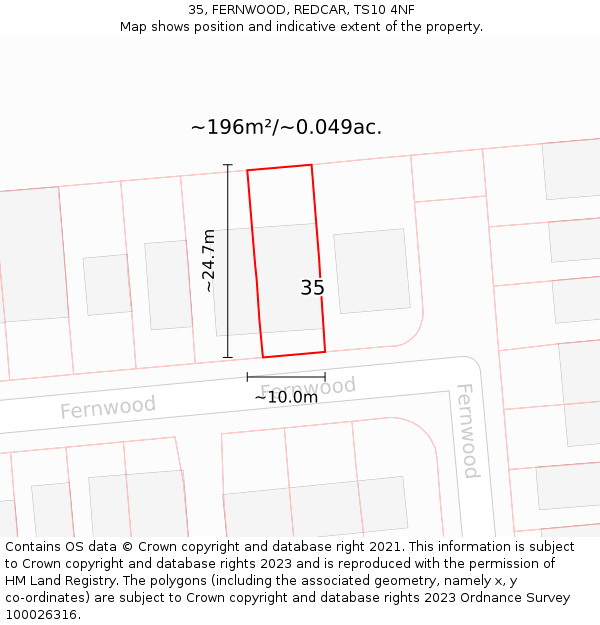 35, FERNWOOD, REDCAR, TS10 4NF: Plot and title map