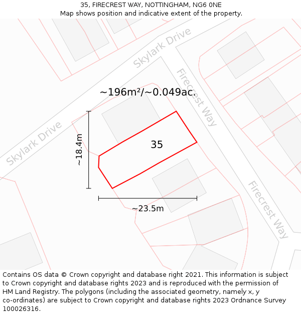 35, FIRECREST WAY, NOTTINGHAM, NG6 0NE: Plot and title map