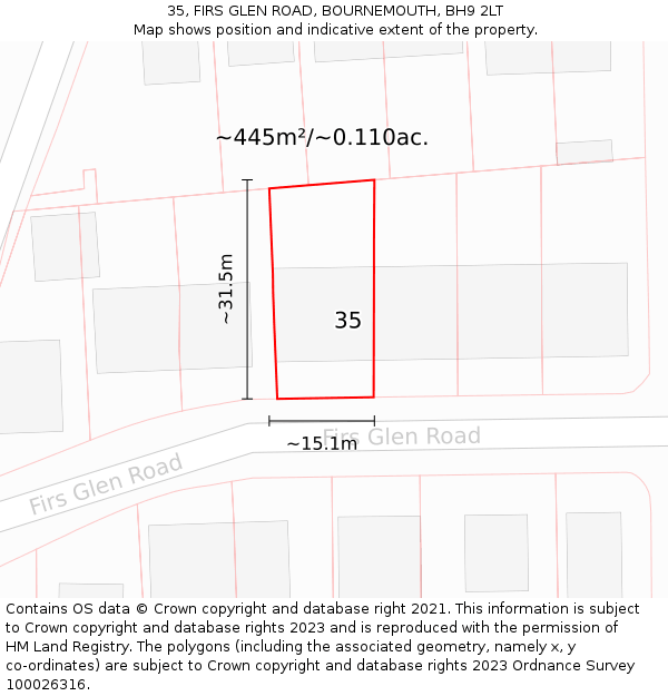 35, FIRS GLEN ROAD, BOURNEMOUTH, BH9 2LT: Plot and title map