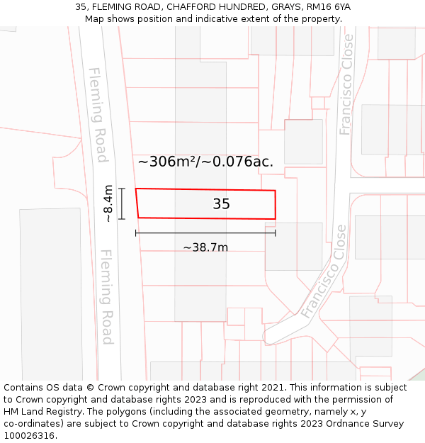 35, FLEMING ROAD, CHAFFORD HUNDRED, GRAYS, RM16 6YA: Plot and title map