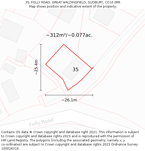 35, FOLLY ROAD, GREAT WALDINGFIELD, SUDBURY, CO10 0RR: Plot and title map