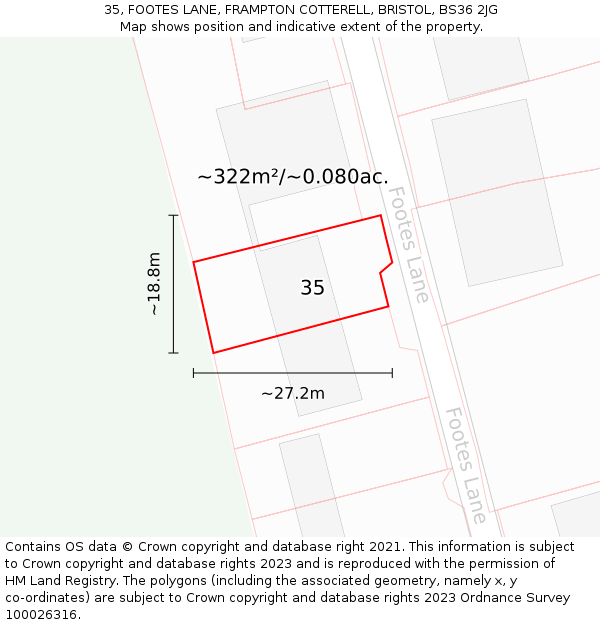 35, FOOTES LANE, FRAMPTON COTTERELL, BRISTOL, BS36 2JG: Plot and title map