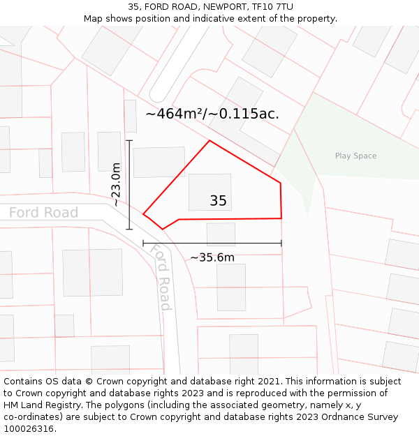 35, FORD ROAD, NEWPORT, TF10 7TU: Plot and title map