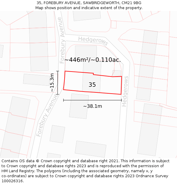 35, FOREBURY AVENUE, SAWBRIDGEWORTH, CM21 9BG: Plot and title map