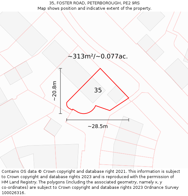 35, FOSTER ROAD, PETERBOROUGH, PE2 9RS: Plot and title map