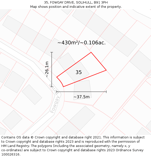 35, FOWGAY DRIVE, SOLIHULL, B91 3PH: Plot and title map