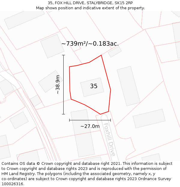 35, FOX HILL DRIVE, STALYBRIDGE, SK15 2RP: Plot and title map