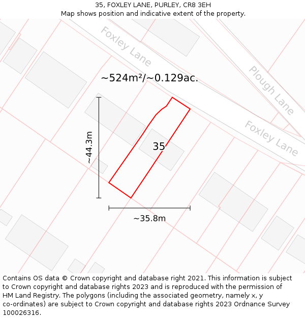 35, FOXLEY LANE, PURLEY, CR8 3EH: Plot and title map