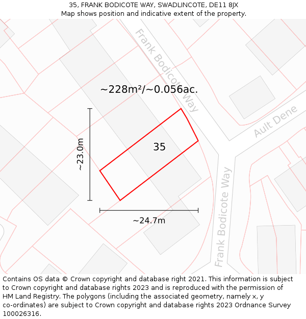 35, FRANK BODICOTE WAY, SWADLINCOTE, DE11 8JX: Plot and title map