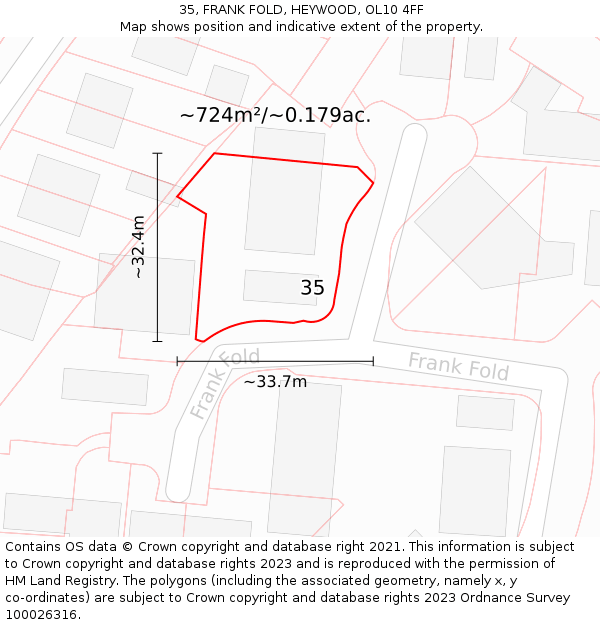 35, FRANK FOLD, HEYWOOD, OL10 4FF: Plot and title map