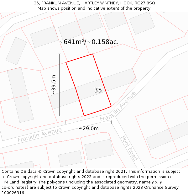 35, FRANKLIN AVENUE, HARTLEY WINTNEY, HOOK, RG27 8SQ: Plot and title map