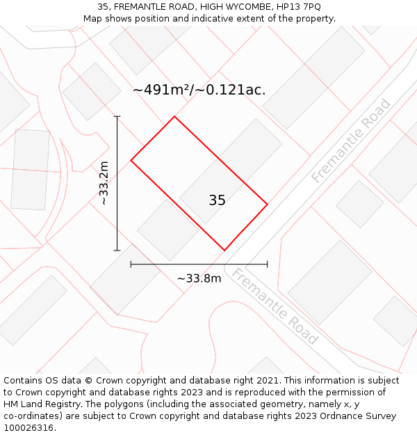 35, FREMANTLE ROAD, HIGH WYCOMBE, HP13 7PQ: Plot and title map