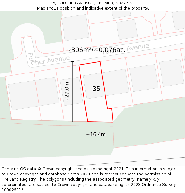 35, FULCHER AVENUE, CROMER, NR27 9SG: Plot and title map