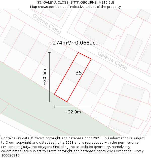 35, GALENA CLOSE, SITTINGBOURNE, ME10 5LB: Plot and title map