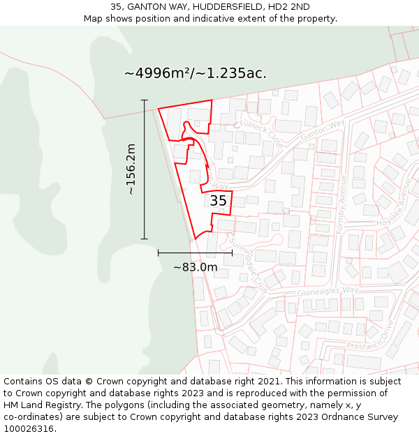 35, GANTON WAY, HUDDERSFIELD, HD2 2ND: Plot and title map