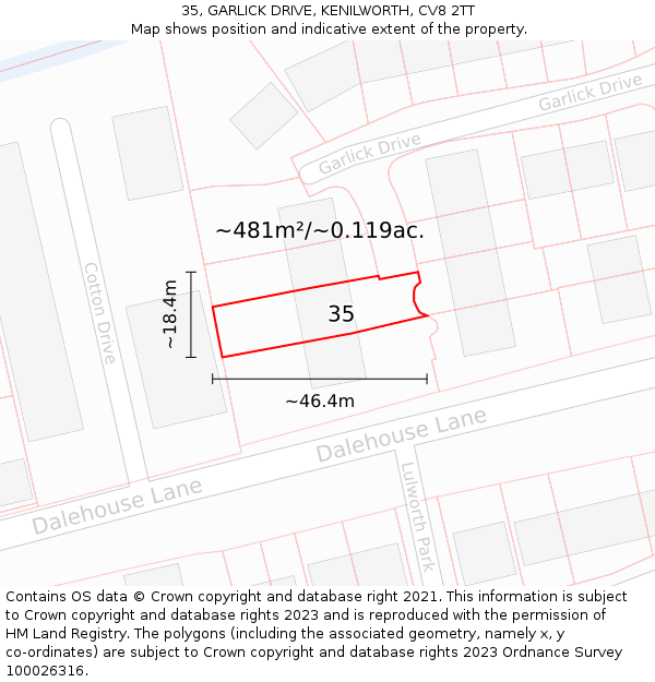 35, GARLICK DRIVE, KENILWORTH, CV8 2TT: Plot and title map