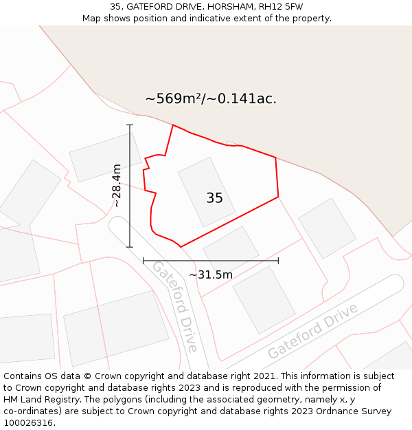 35, GATEFORD DRIVE, HORSHAM, RH12 5FW: Plot and title map