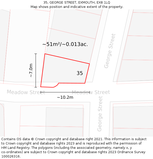 35, GEORGE STREET, EXMOUTH, EX8 1LQ: Plot and title map