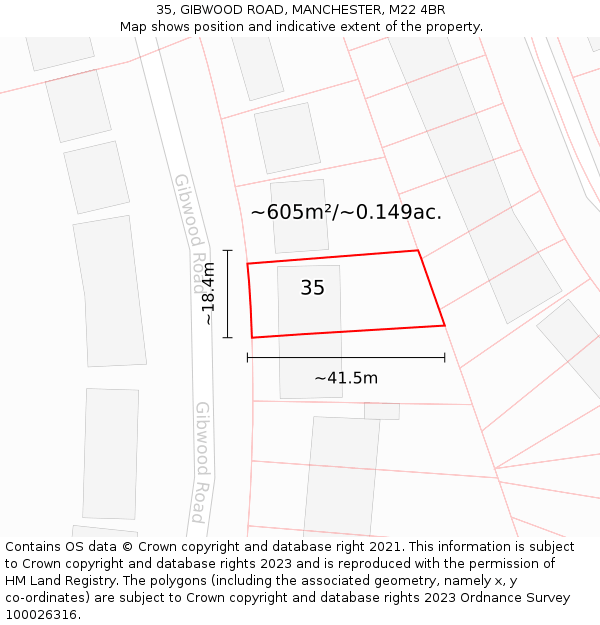 35, GIBWOOD ROAD, MANCHESTER, M22 4BR: Plot and title map