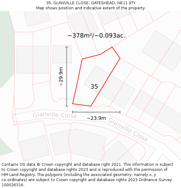 35, GLANVILLE CLOSE, GATESHEAD, NE11 9TY: Plot and title map