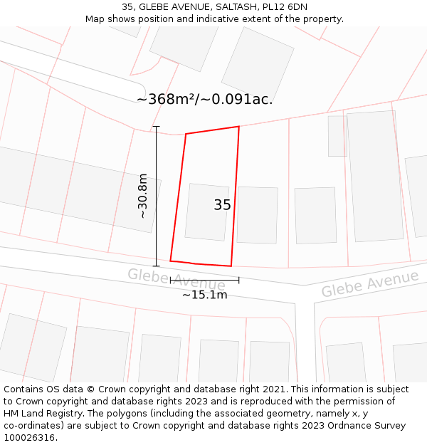 35, GLEBE AVENUE, SALTASH, PL12 6DN: Plot and title map