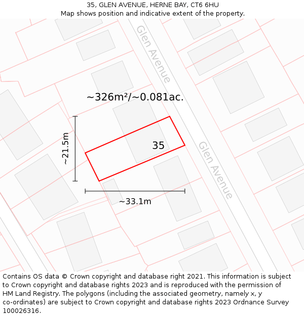 35, GLEN AVENUE, HERNE BAY, CT6 6HU: Plot and title map