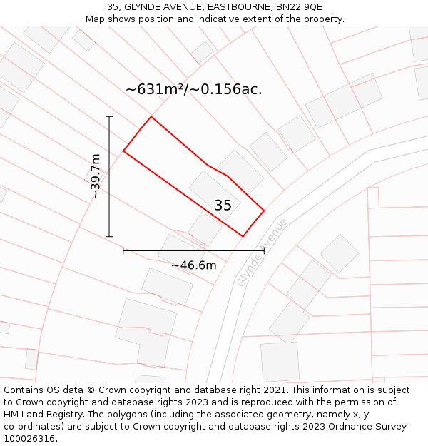 35, GLYNDE AVENUE, EASTBOURNE, BN22 9QE: Plot and title map