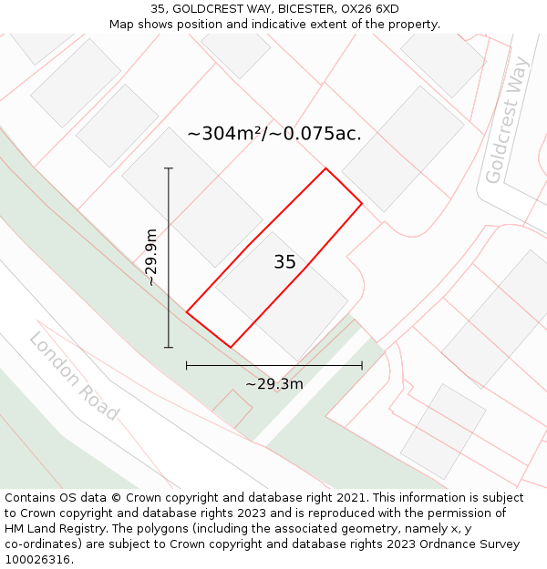 35, GOLDCREST WAY, BICESTER, OX26 6XD: Plot and title map