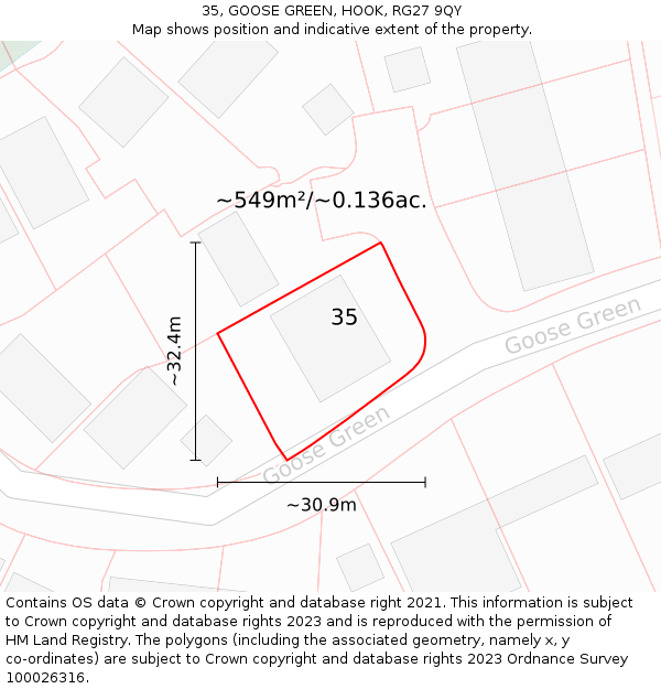 35, GOOSE GREEN, HOOK, RG27 9QY: Plot and title map